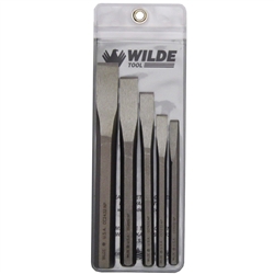 Wilde Tool CC 5.NP-VP, Wilde Tools- 5 Piece Cold Chisel Set Natural Finish Vinyl Pouch Manufactured & Assembled in Hiawatha, Kansas U.S.A.5-Piece SetHigh Carbon Molybdenum Steel Finish : Polished, Each